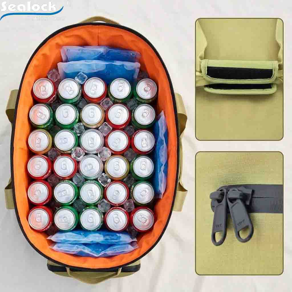 large insulated cooler tote bag holding 30 cans with thickened handle